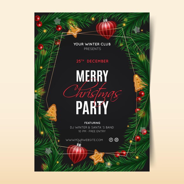 Realistic christmas party flyer template with photo