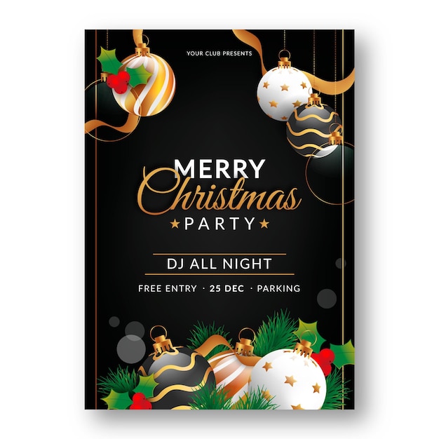 Realistic christmas party flyer template with photo