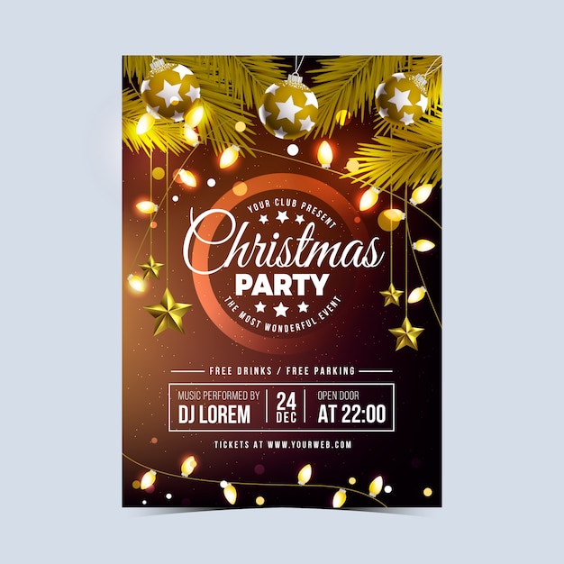 Free vector realistic christmas party flyer template