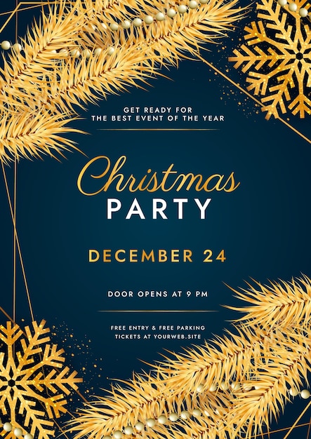 Realistic christmas party flyer template