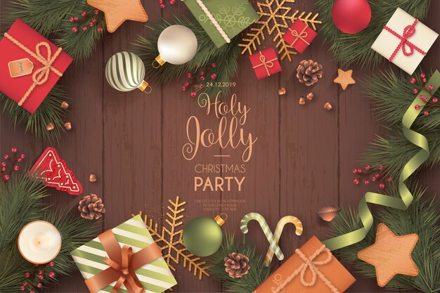 Realistic Christmas Party Invitation Card