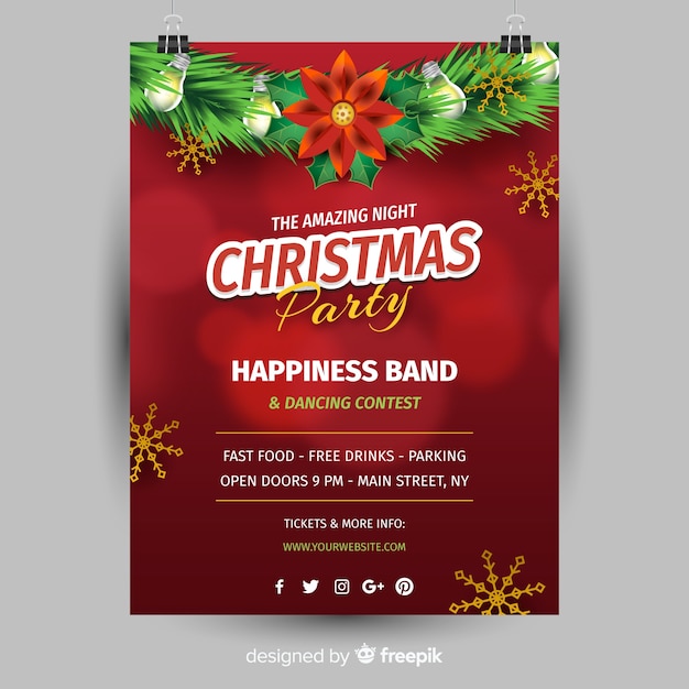 Realistic christmas party poster template