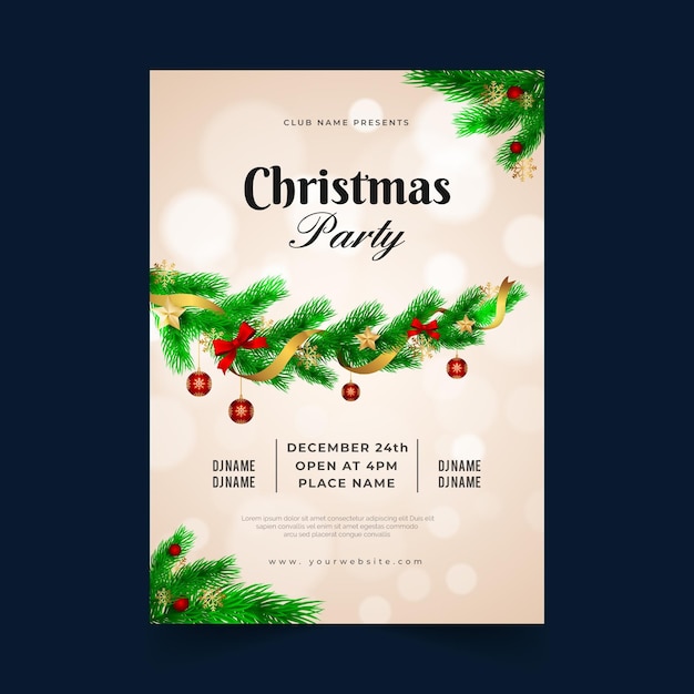 Free vector realistic christmas party poster template