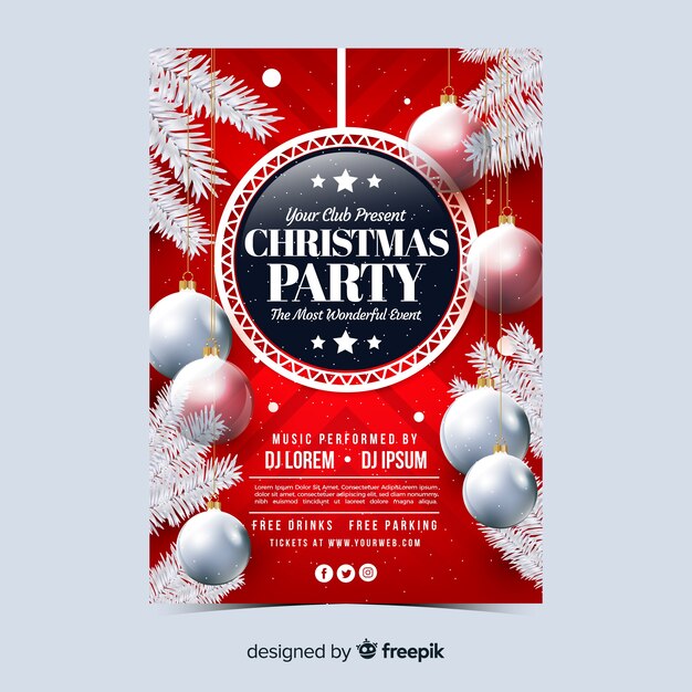 Бесплатное векторное изображение Реалистичная рождественская вечеринка постер шаблон
