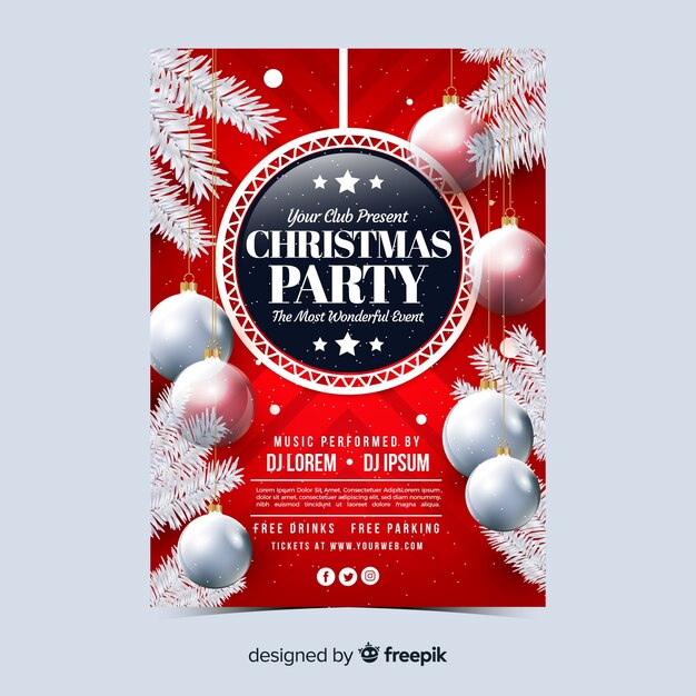 Realistic christmas party poster template