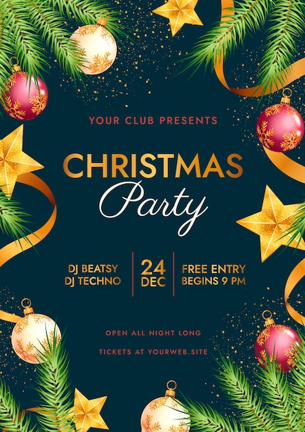 Free vector realistic christmas party poster template