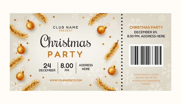 Realistic christmas party ticket template