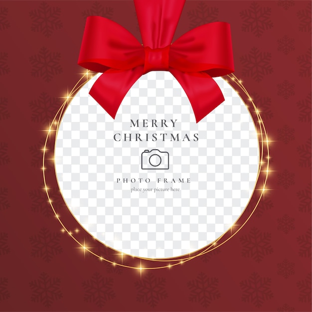 Free vector realistic christmas photo frame with red ribbon