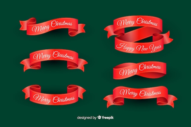 Realistic christmas ribbon collection