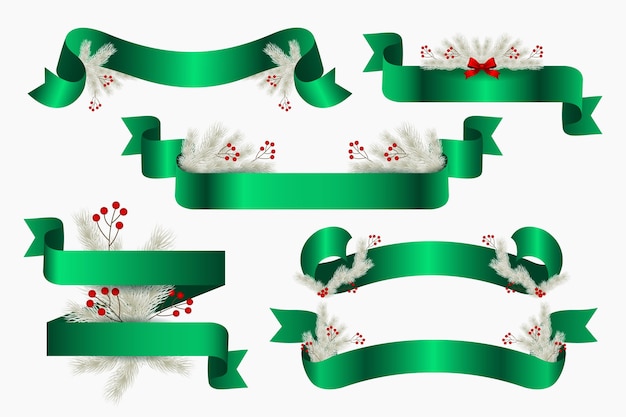 Бесплатное векторное изображение Реалистичная рождественская коллекция лент