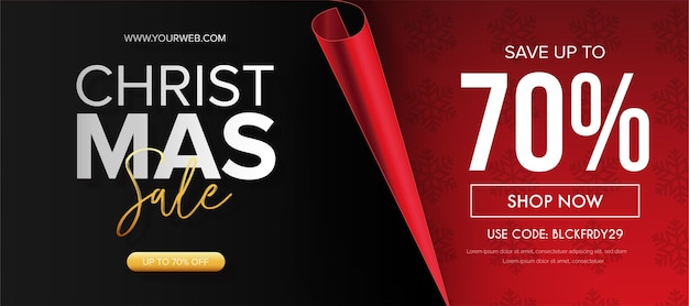 Realistic Christmas Sale Banner with Red Page