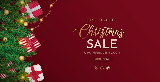 Realistic christmas sale banner