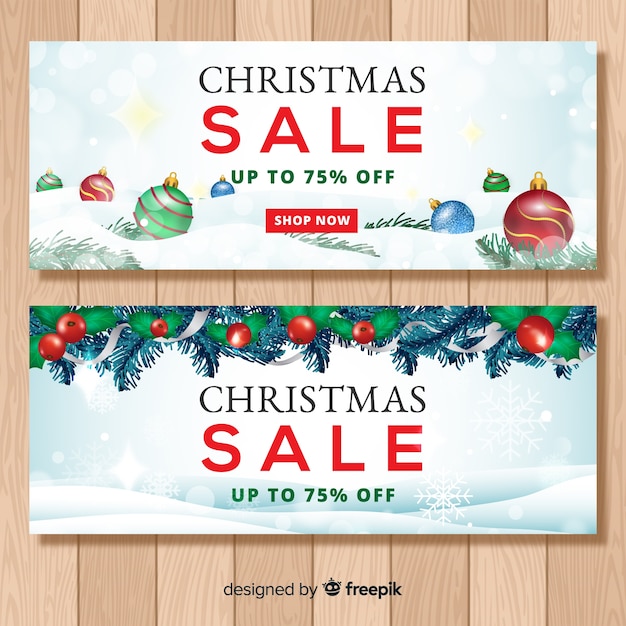 Realistic christmas sale banner