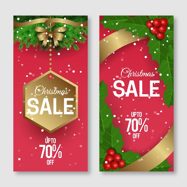 Free vector realistic christmas sale banners set