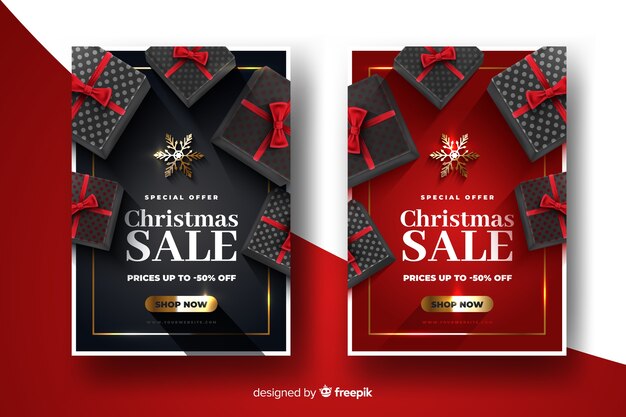 Реалистичные рождественские продажи баннеров шаблон