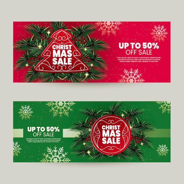 Бесплатное векторное изображение Реалистичные рождественские продажи баннеров шаблон