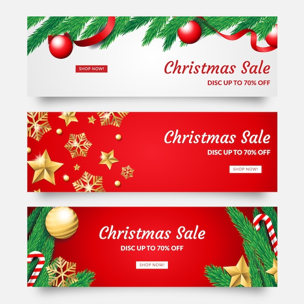 Realistic christmas sale banners