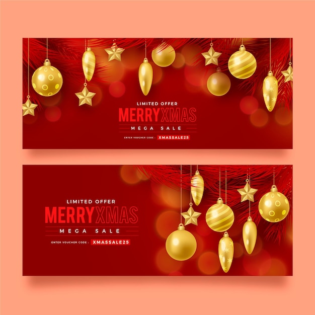 Realistic christmas sale banners