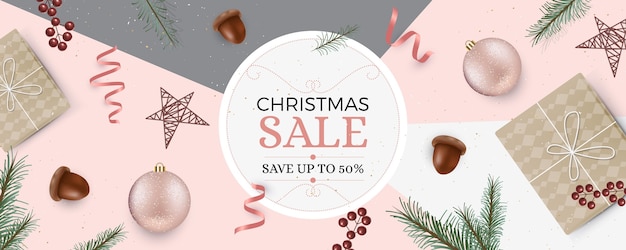 Realistic christmas sale in pastel colors