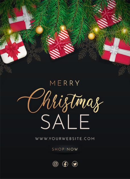 Realistic christmas sale poster