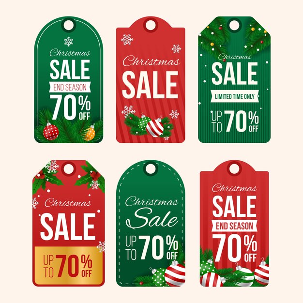 Realistic christmas sale tag collection