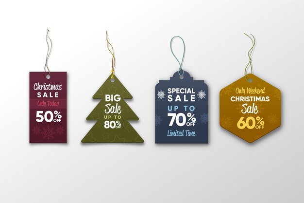 Realistic christmas sale tag collection