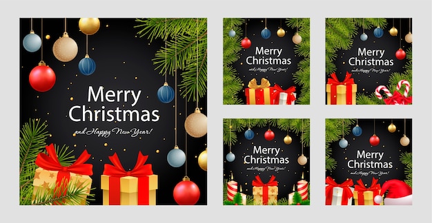 Free vector realistic christmas season instagram posts collection