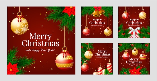 Free vector realistic christmas season instagram posts collection