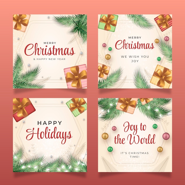 Free vector realistic christmas season instagram posts collection