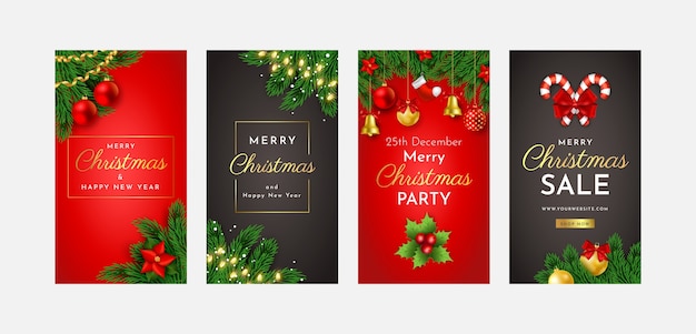 Realistic christmas season instagram stories collection