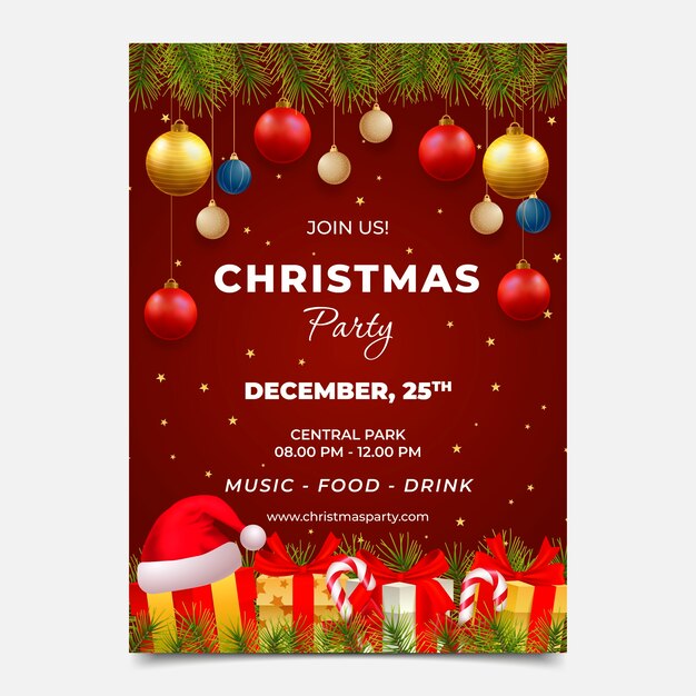 Realistic christmas season party poster template