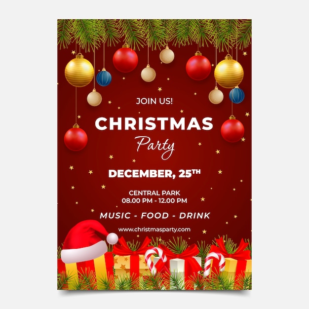 Realistic christmas season party poster template