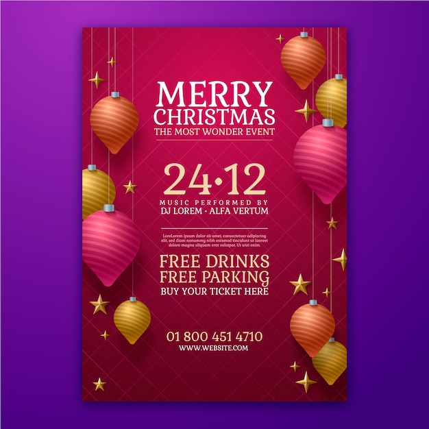 Realistic christmas season party poster template