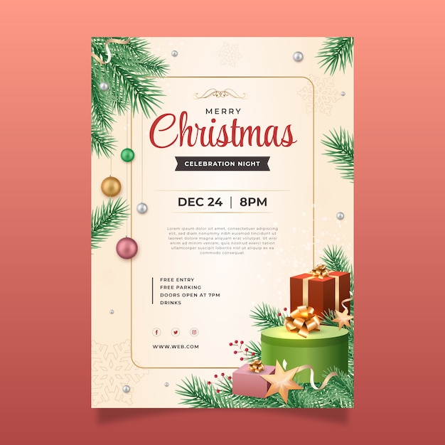 Free vector realistic christmas season party poster template