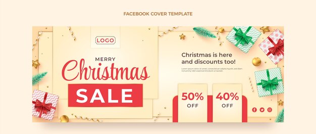 Free vector realistic christmas social media cover template