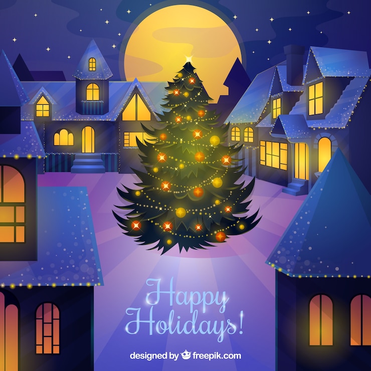 Free Vector realistic christmas tree in a town