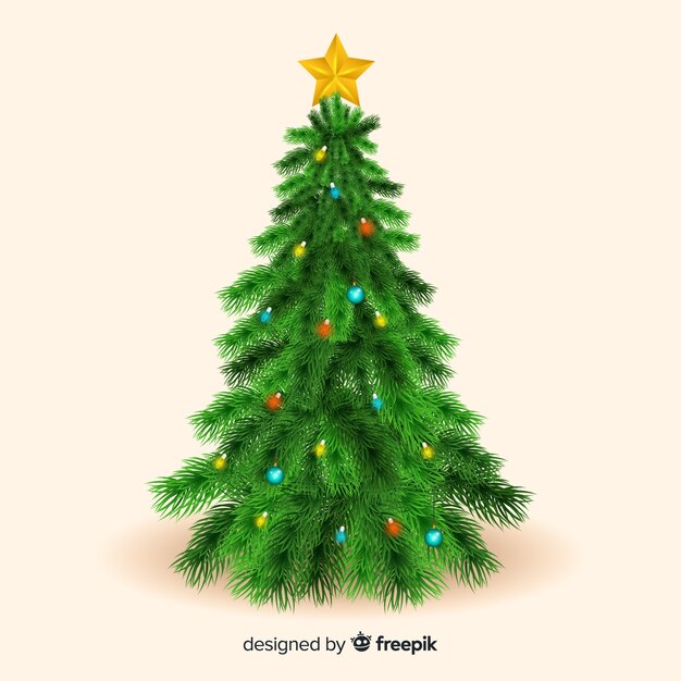 Realistic christmas tree with star on the top