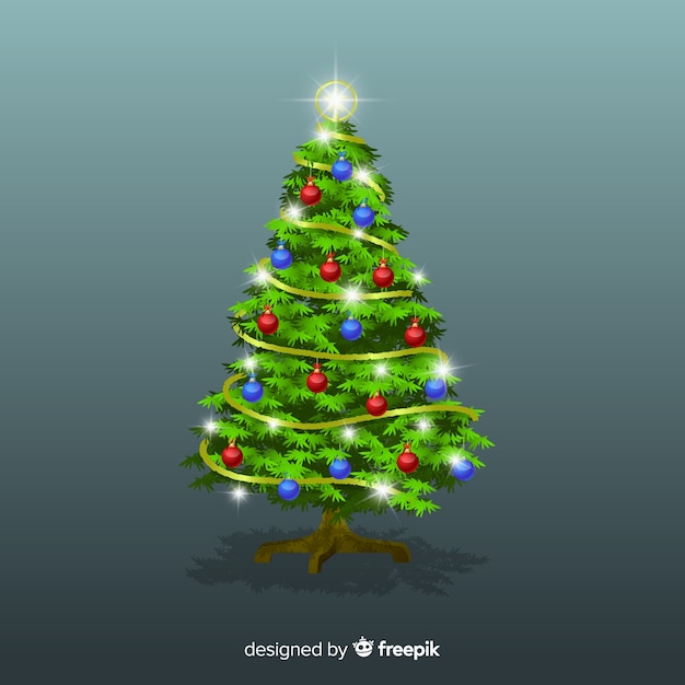 無料ベクター 現実的なクリスマスツリー