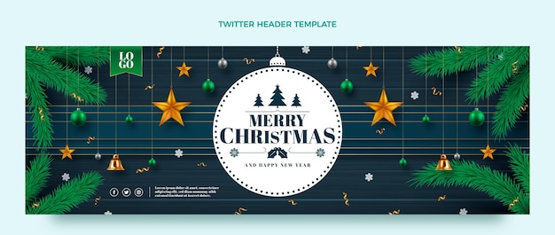 無料ベクター リアルなクリスマスのツイッターヘッダー