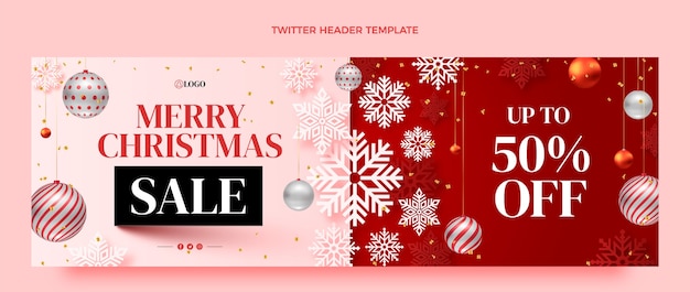 Free vector realistic christmas twitter header