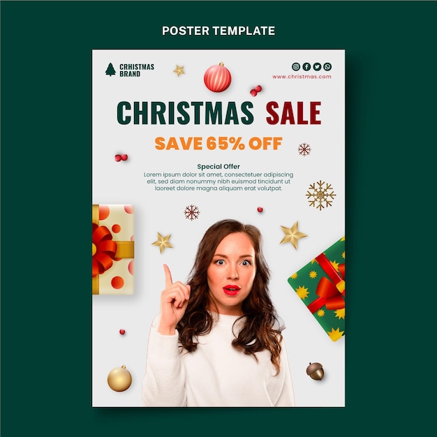 Free vector realistic christmas vertical sale poster template