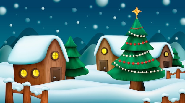 Free vector realistic christmas village illustration