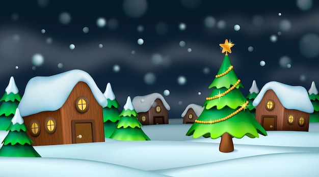 Free vector realistic christmas village illustration