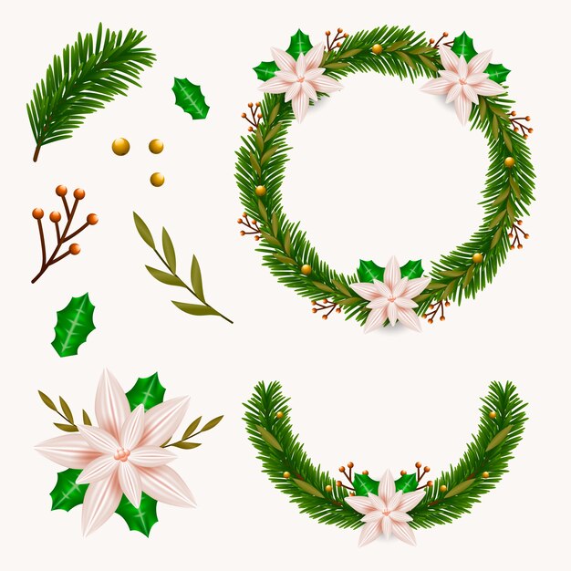Realistic christmas wreath collection