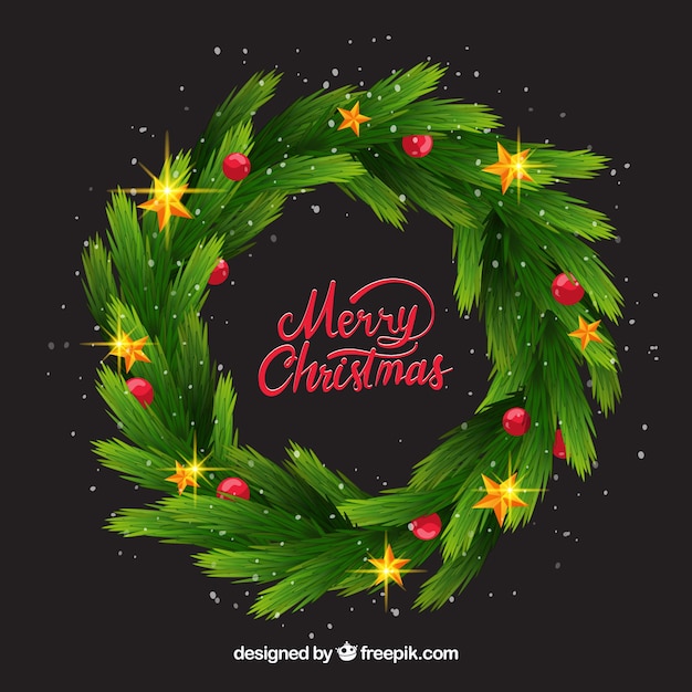 Free vector realistic christmas wreath con red  and golden decorations