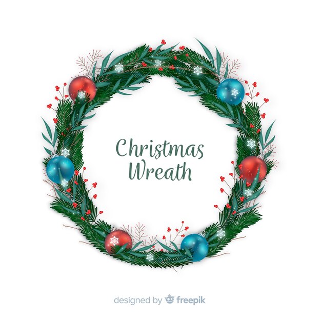 Realistic christmas wreath with metallic balls