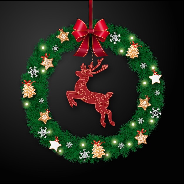 Free vector realistic christmas wreath with reindeers