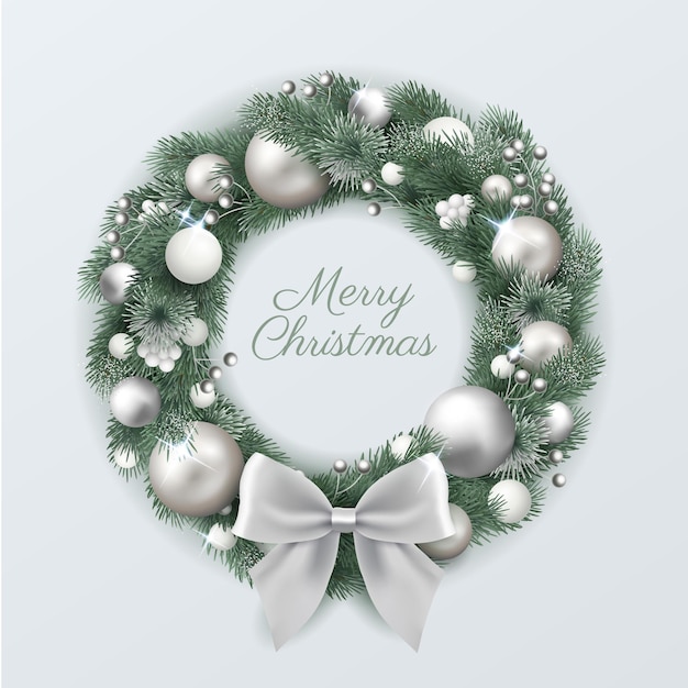 Realistic christmas wreath with silver decorations