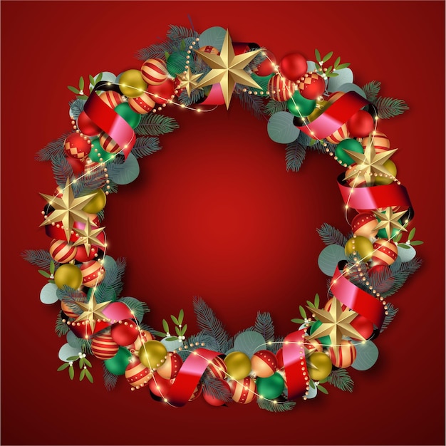 Realistic christmas wreath with stars