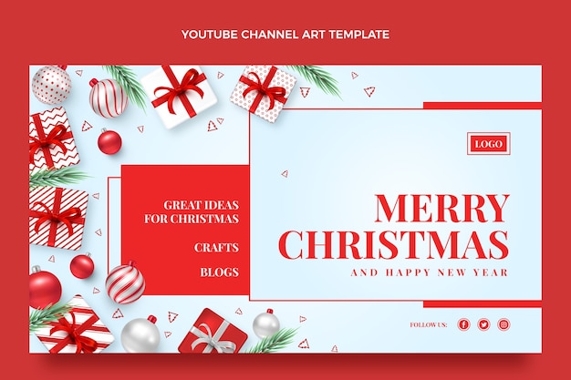 Free vector realistic christmas youtube channel art